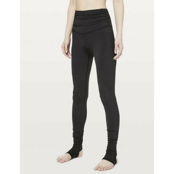 LULULEMON Still Mind Leggings Stirrup Womens 10 Black High Rise Ruched Yoga Rare - Picture 2 of 9